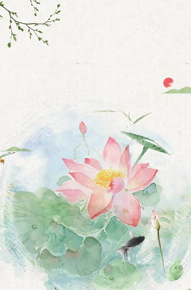 中国风背景 海报 梅花 牡丹 墨韵 荷花