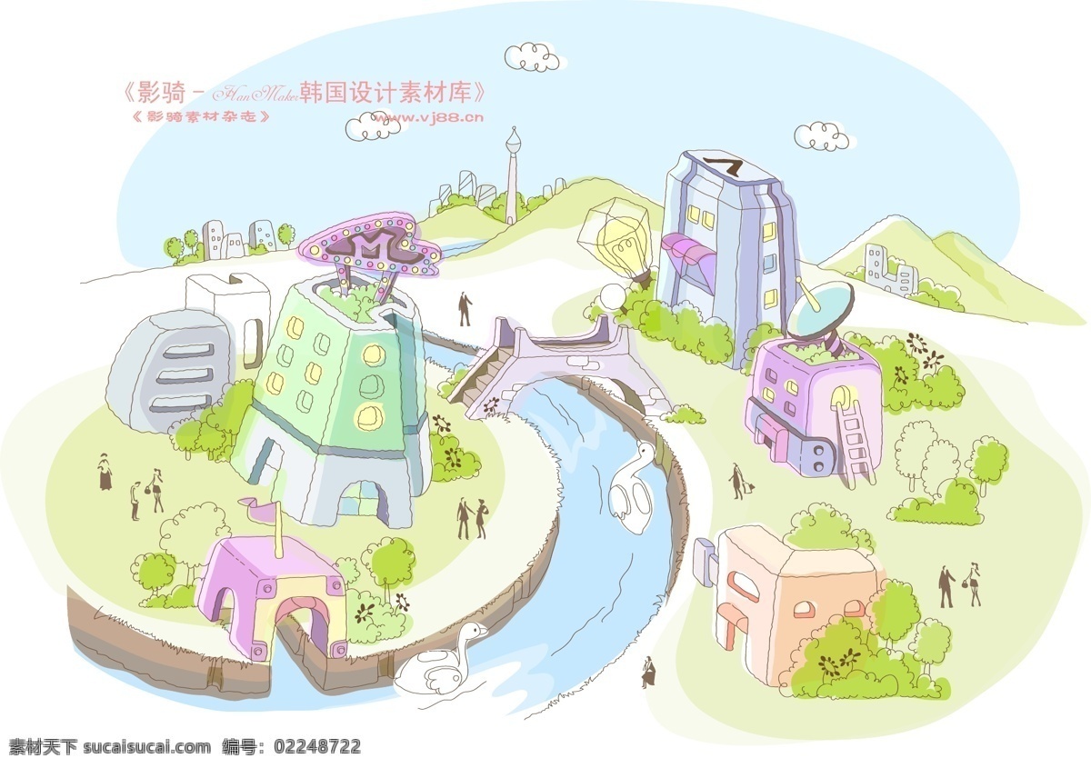 线条 城市 风景 hanmaker 韩国 设计素材 库 线条城市风景 卡通 漫画 手绘 矢量图 建筑家居