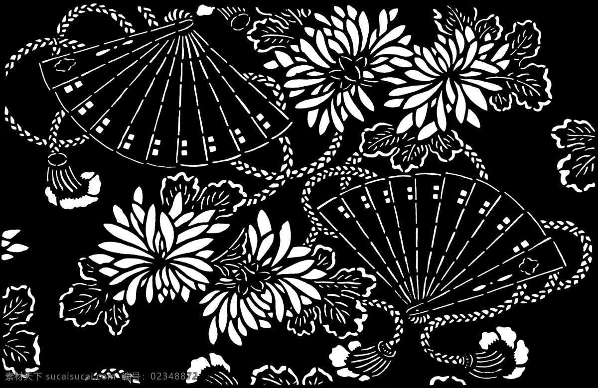 花纹图案设计 花纹 图案 壁画 不分层 菊花 扇子 底纹边框 背景底纹