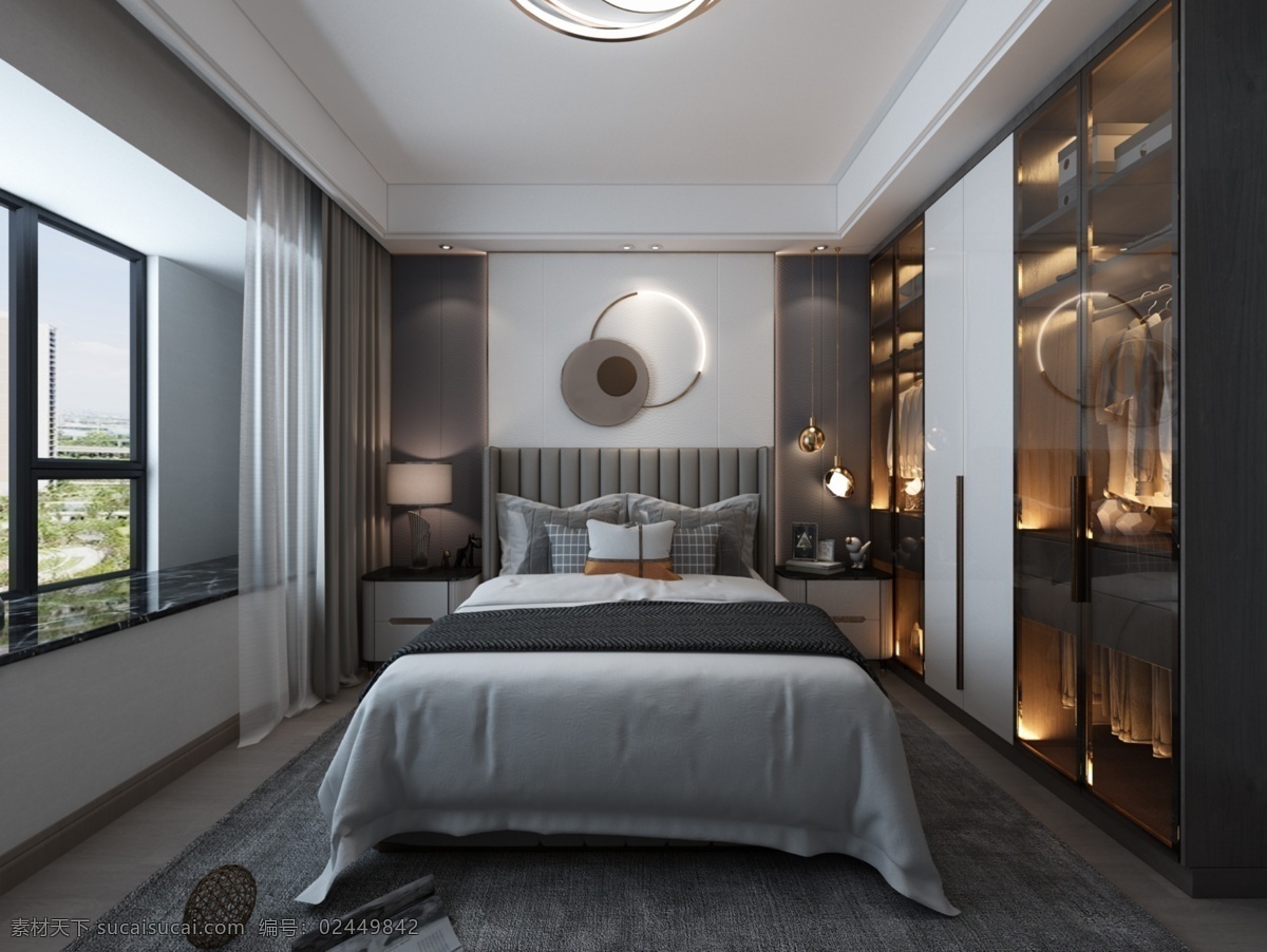 现代 轻 奢 卧室 轻奢 背景墙 黑白灰 3d设计 3d作品