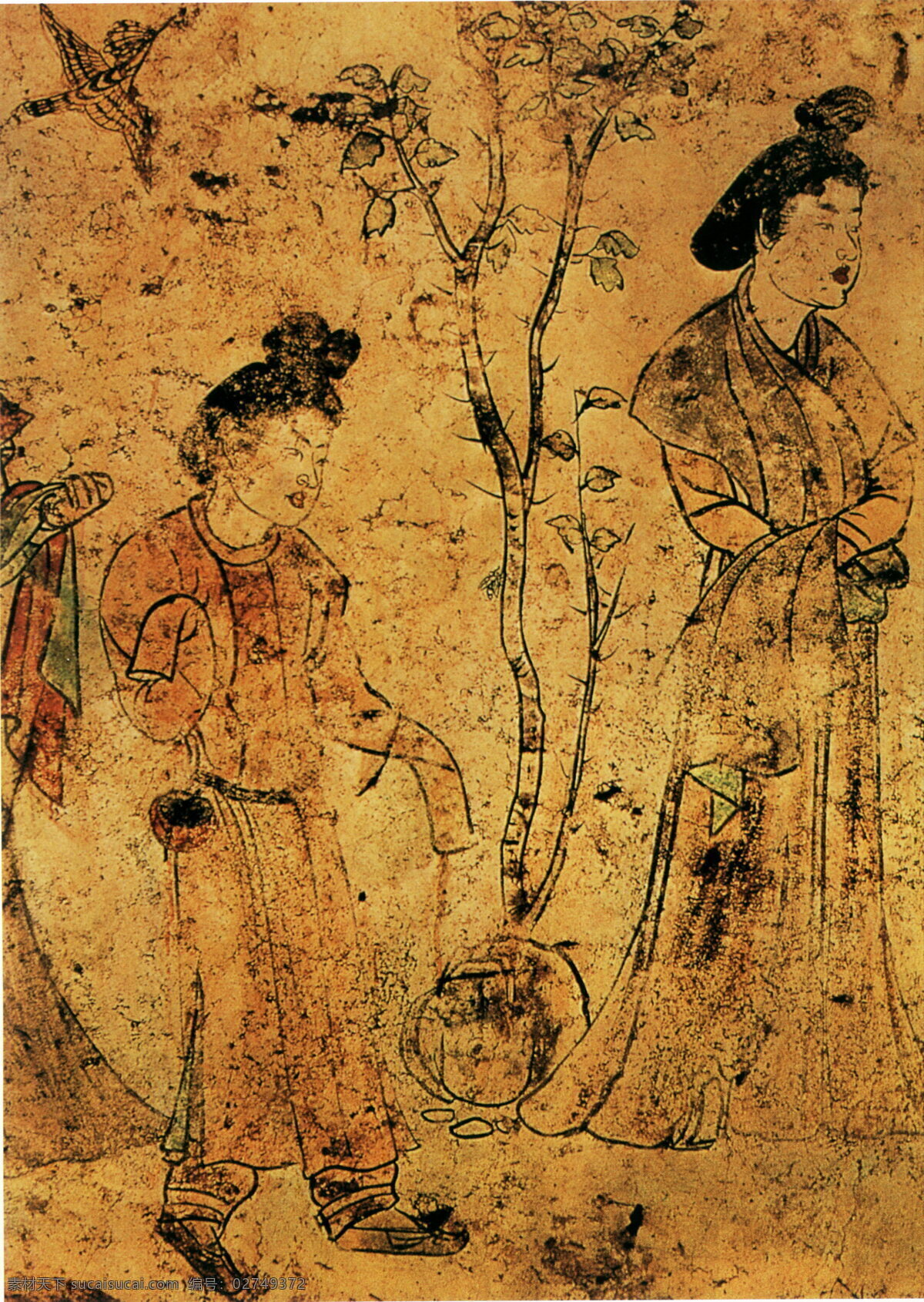人物免费下载 古代 美术 小树 艺术 侍从 装饰素材 室内装饰用图