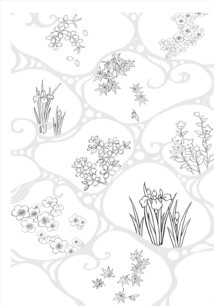 线描花朵 绿植 植物 绿叶 叶子 流水背景 曲线背景 线条背景 流体背景 流体线条 几何背景 底纹背景 图案背景 花纹背景 线条植物 线描植物 线条花朵 花朵 花卉 矢量花朵 卡通花朵 手绘花朵 花朵插画 矢量花卉 卡通花卉 花卉插画 花草插画 花 生物世界 花草
