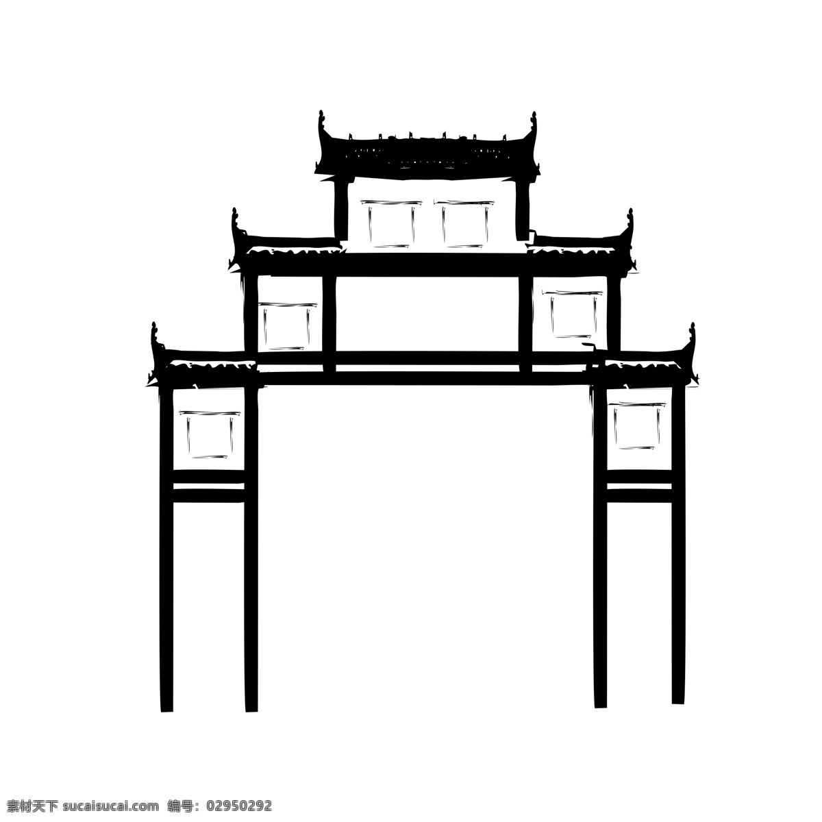 ps 矢量 水墨 徽派 建筑设计 元素 建筑 古风 古典 徽派建筑 徽州 水墨风 复古 阁楼 牌坊