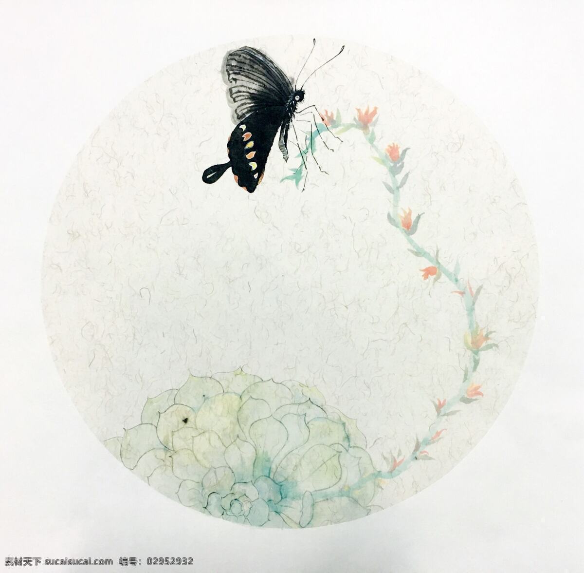 手绘 水彩 黑尾 蝶 原稿 工笔画 国画 蝴蝶 燕尾蝶 生物世界 昆虫