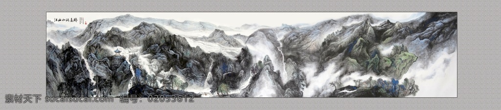 手绘 黑色 山峦 水墨 装饰画 水彩 绘画