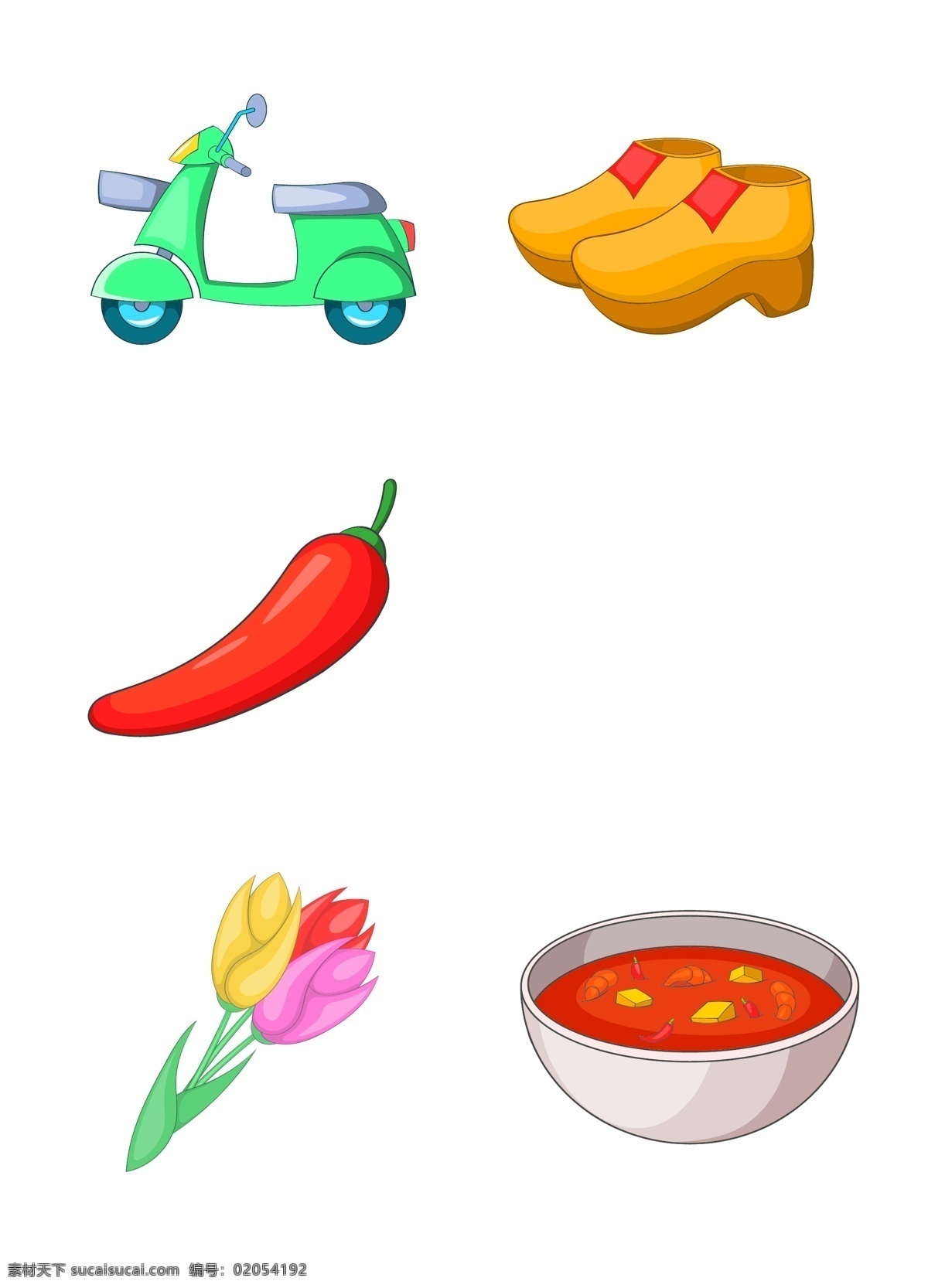 卡通物品 卡通 电动车 车 鞋子 花 花朵 碗 辣椒 卡通设计