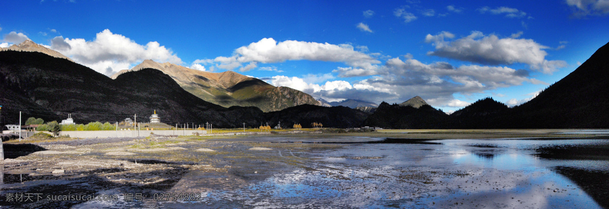 八宿拉姆措 八宿 拉姆措 国外风景 自然风景 蓝天 白云 群山 河流 建筑工地 电线杆 旅游摄影 国外旅游 摄影图库