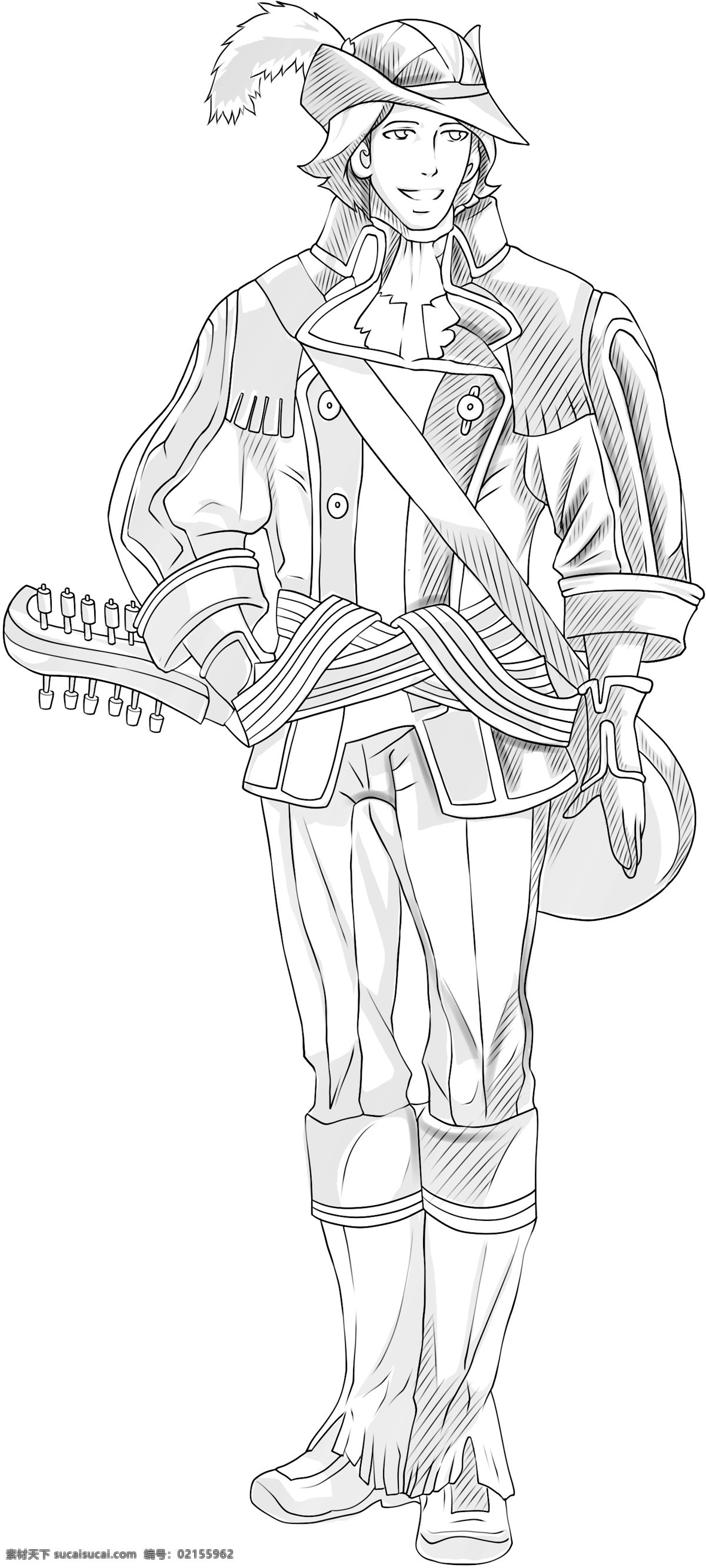 背吉他的男人 线描 动漫素材 临摹 手绘素材 线稿 线描稿 线描图片素材 卡通 动漫 可爱