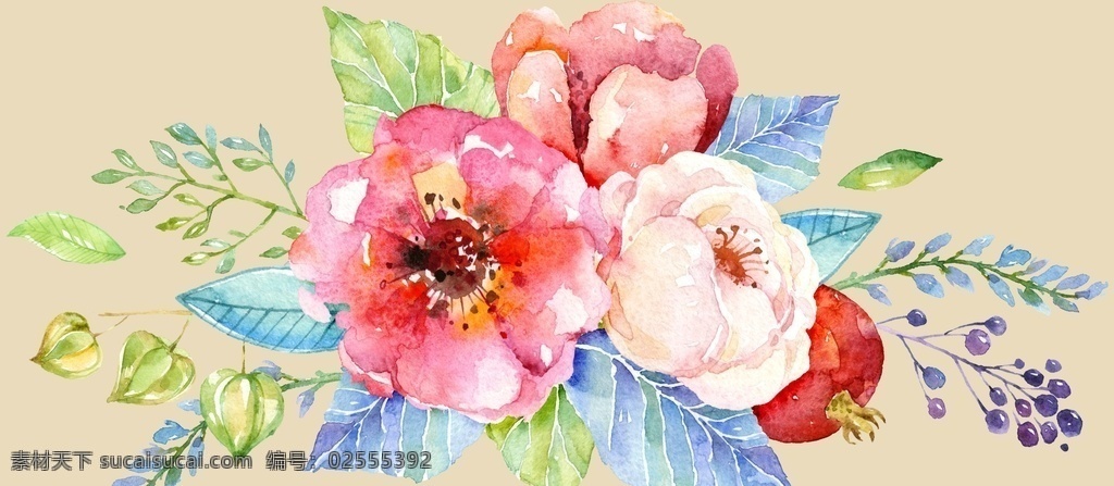 水彩 水彩花 手绘 鲜花 绿叶 花朵 花卉 花环 免扣图片 时尚元素 花型 数码印花 花枝 叶子 花瓣 免扣 水彩花朵树叶 分层