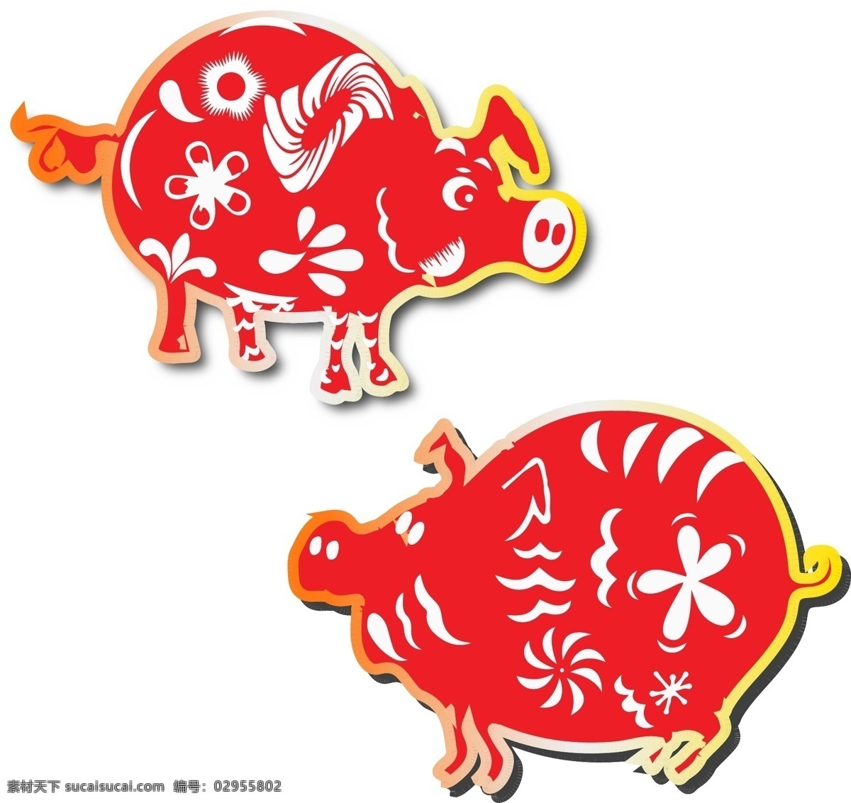 红色 金色 猪 剪纸 春节 ai素材