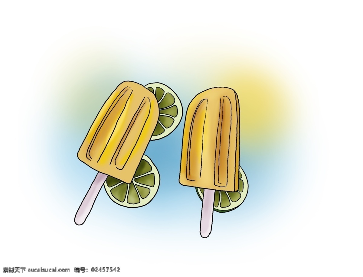 手绘 夏季 食物 黄色 雪糕 解暑 插图 插画 冰箱 超市 冷饮 彩色 夏天 炎热 大暑 热天 零食