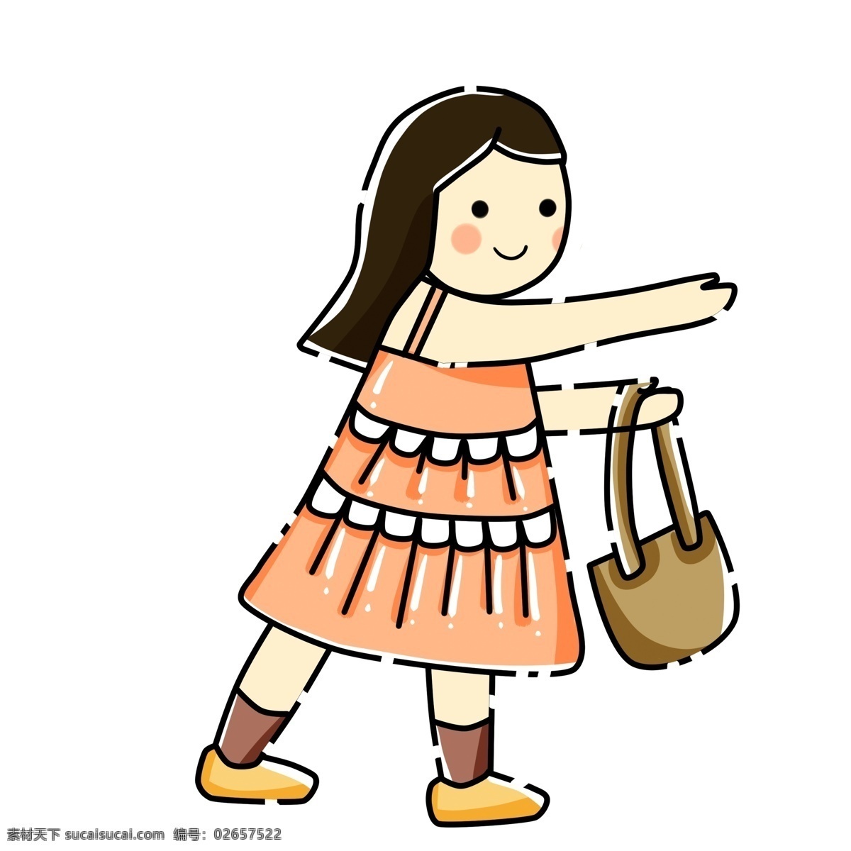 手绘 可爱 挎 篮子 女孩 mbe漫画 购物 人物 插画