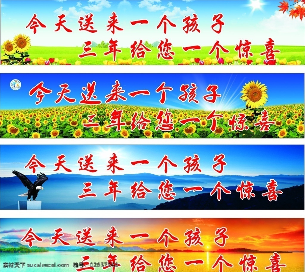 学校标语 向日葵 鹰 云山 朝阳