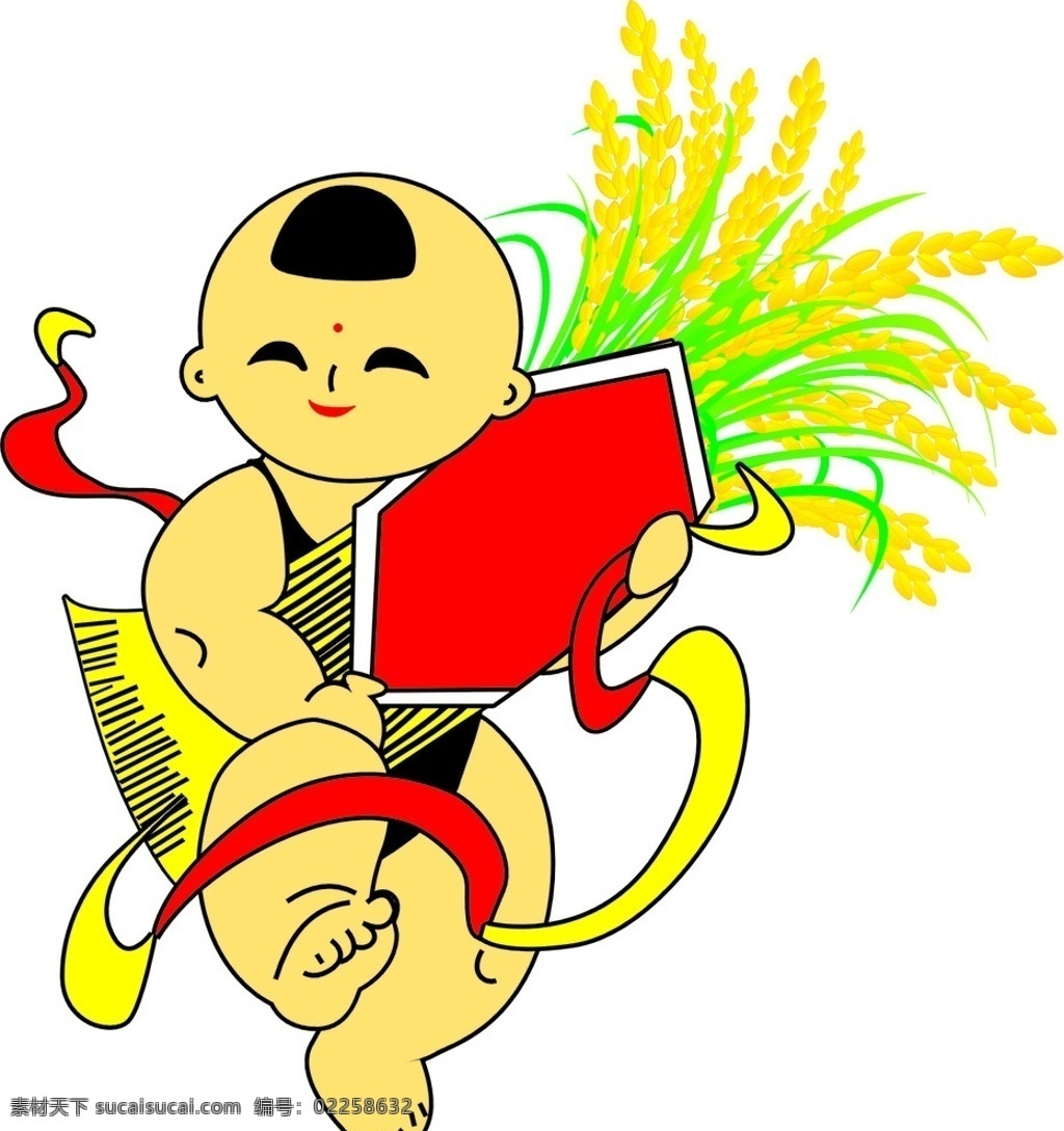 抱 稻米 中国娃娃 农业素材 抱稻米 儿童幼儿 矢量人物 矢量