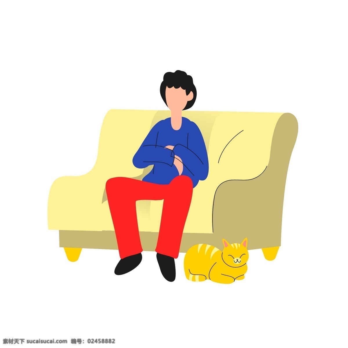 简约 风 周末 家中 休息 元素 猫咪 人物 沙发 休闲