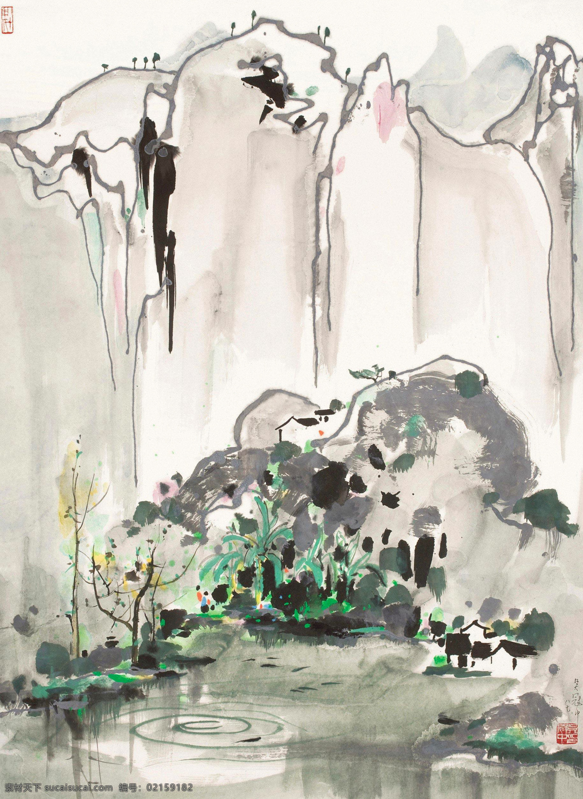 山村 吴冠中 国画 山居 山水 写意 水墨画 中国画 绘画书法 文化艺术