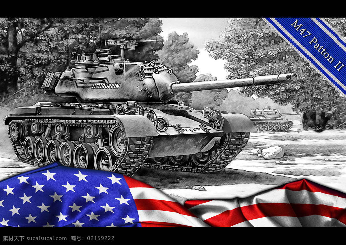 坦克世界 美国 武器 战争 坦克 二战 旗帜 中型坦克 士兵 m47 二战空战画册 绘画书法 文化艺术