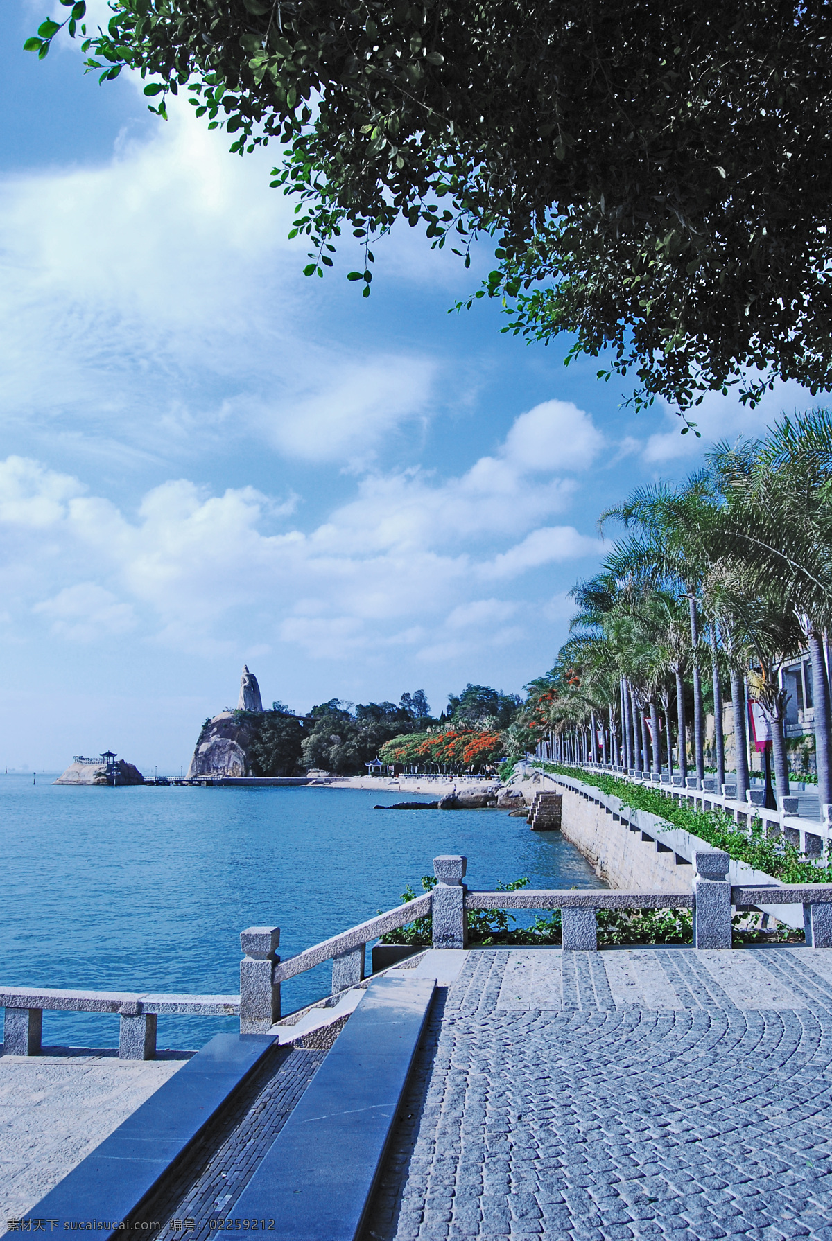 海滨风光 白云 城市 大海 海滨 海水 海滩 建筑园林 礁石 滨风光 厦门 沙滩 蓝天 郑成功塑像 热带树林 摄影图库 园林建筑 psd源文件