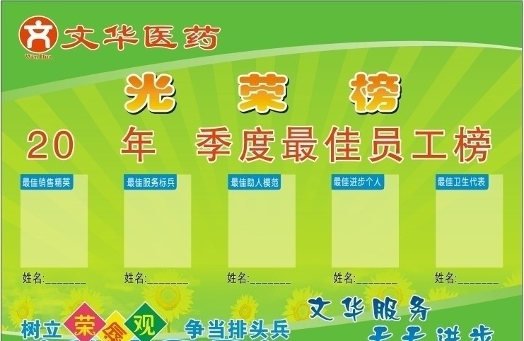 光荣榜 绿色 版 展板 模板 最佳员工榜 树立荣辱观 争当排头兵 向日葵 展板模板 矢量