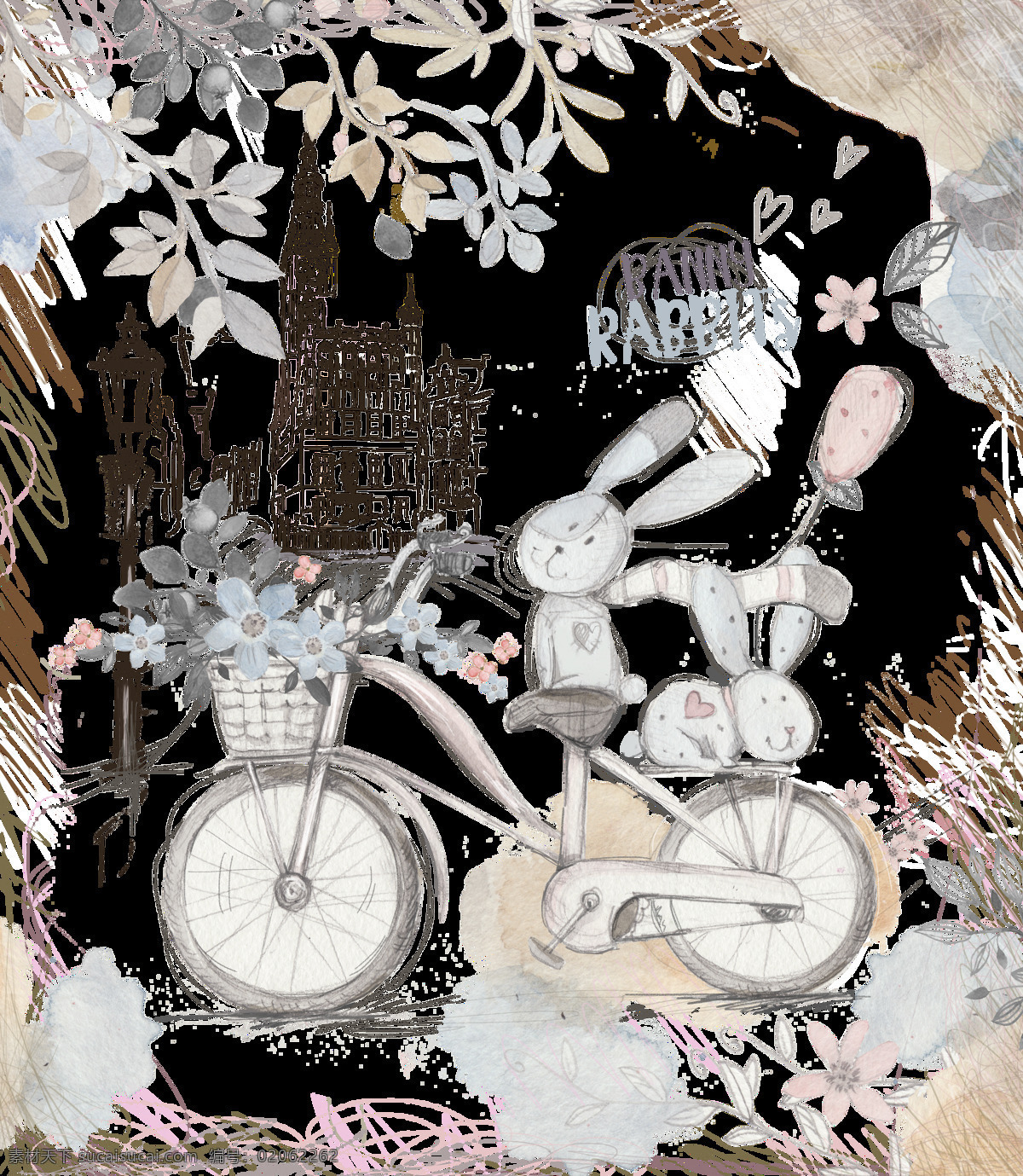 单车 童话 卡通 透明 装饰 兔子 工具 透明素材 免扣素材 装饰图案