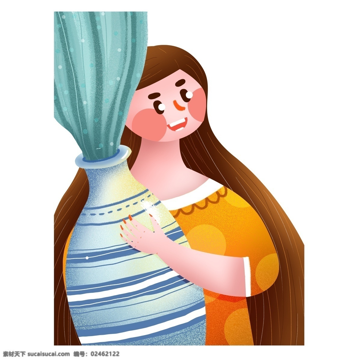 花瓶 女孩 手绘 元素 装饰元素 插画元素 简约 免扣素材 人物