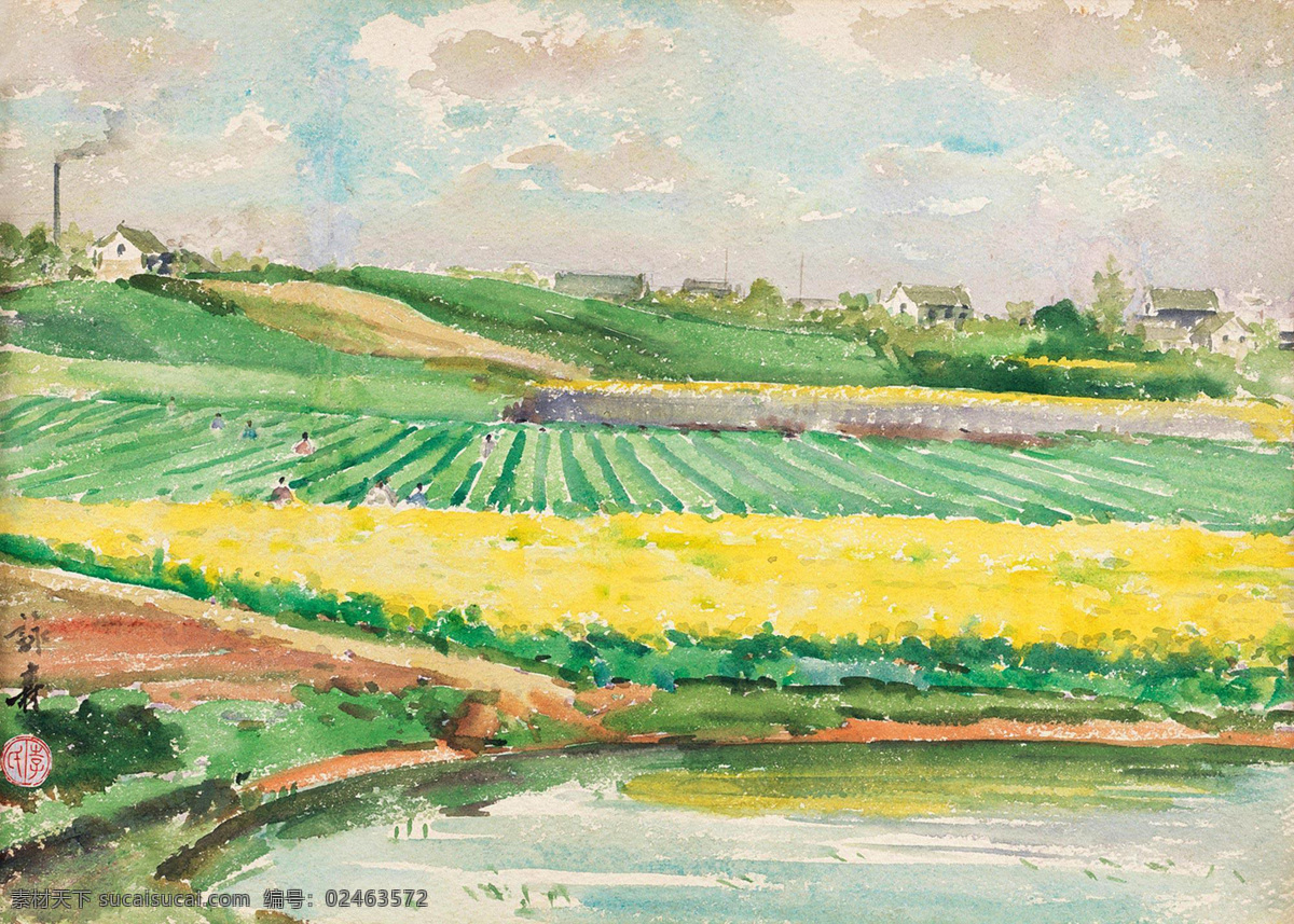 春天 风景 风景水彩画 花田 绘画书法 民居 农村 水彩画 设计素材 模板下载 李咏森 水彩 乡村 田野 绿油油 乡下 风景写生 中国画 文化艺术 psd源文件