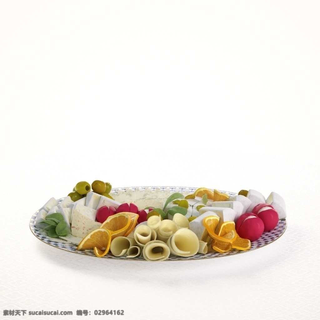 精美果盘模型 苹果 柠檬 葡萄 食品 餐具 橙子 花刀切片 模型 3d模型 家装模型 3d渲染 高端模型 食物 饮食