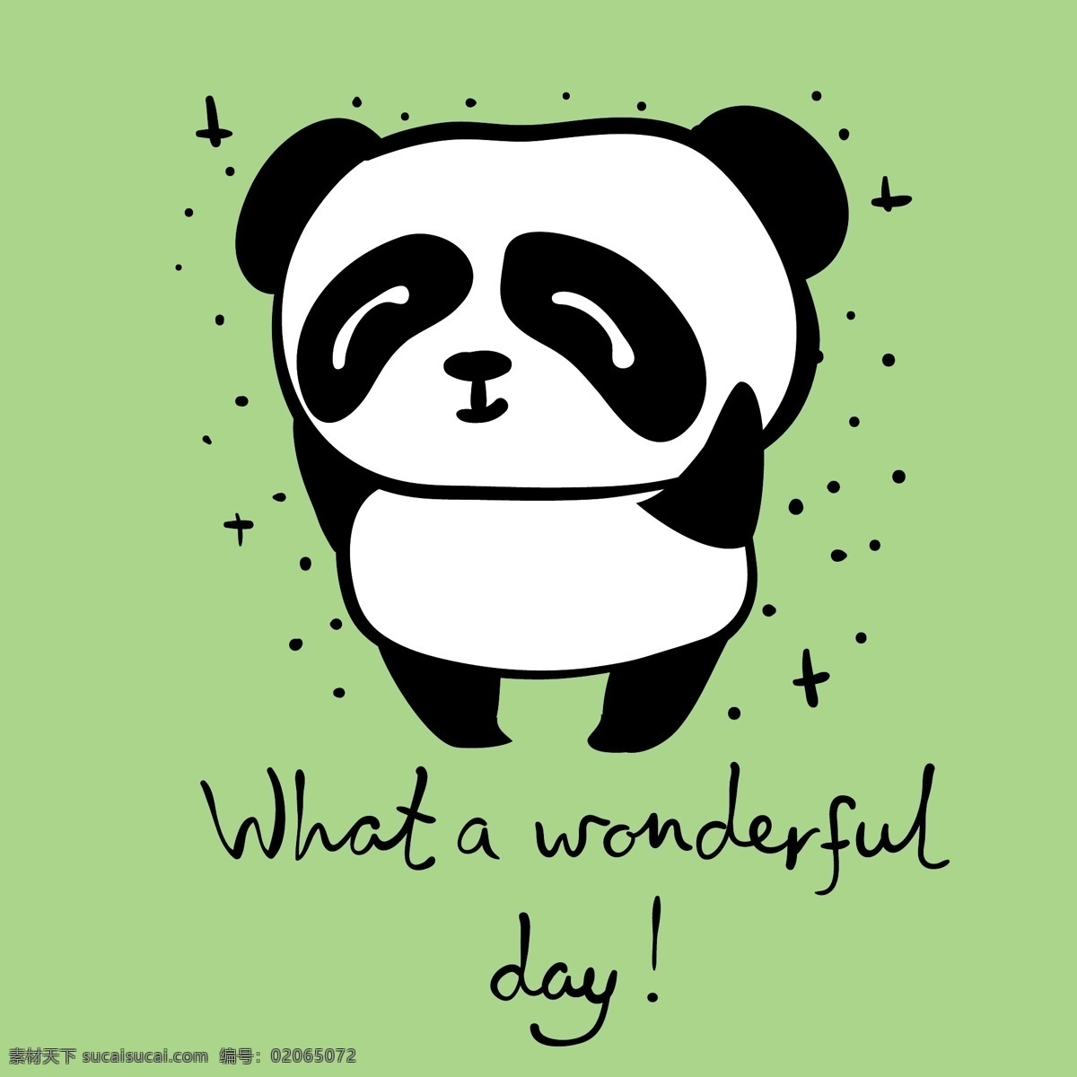 欢乐 小熊猫 卡通 动物 黑白 可爱 绿色 平面素材 设计素材 生活 矢量素材 温暖 艺术