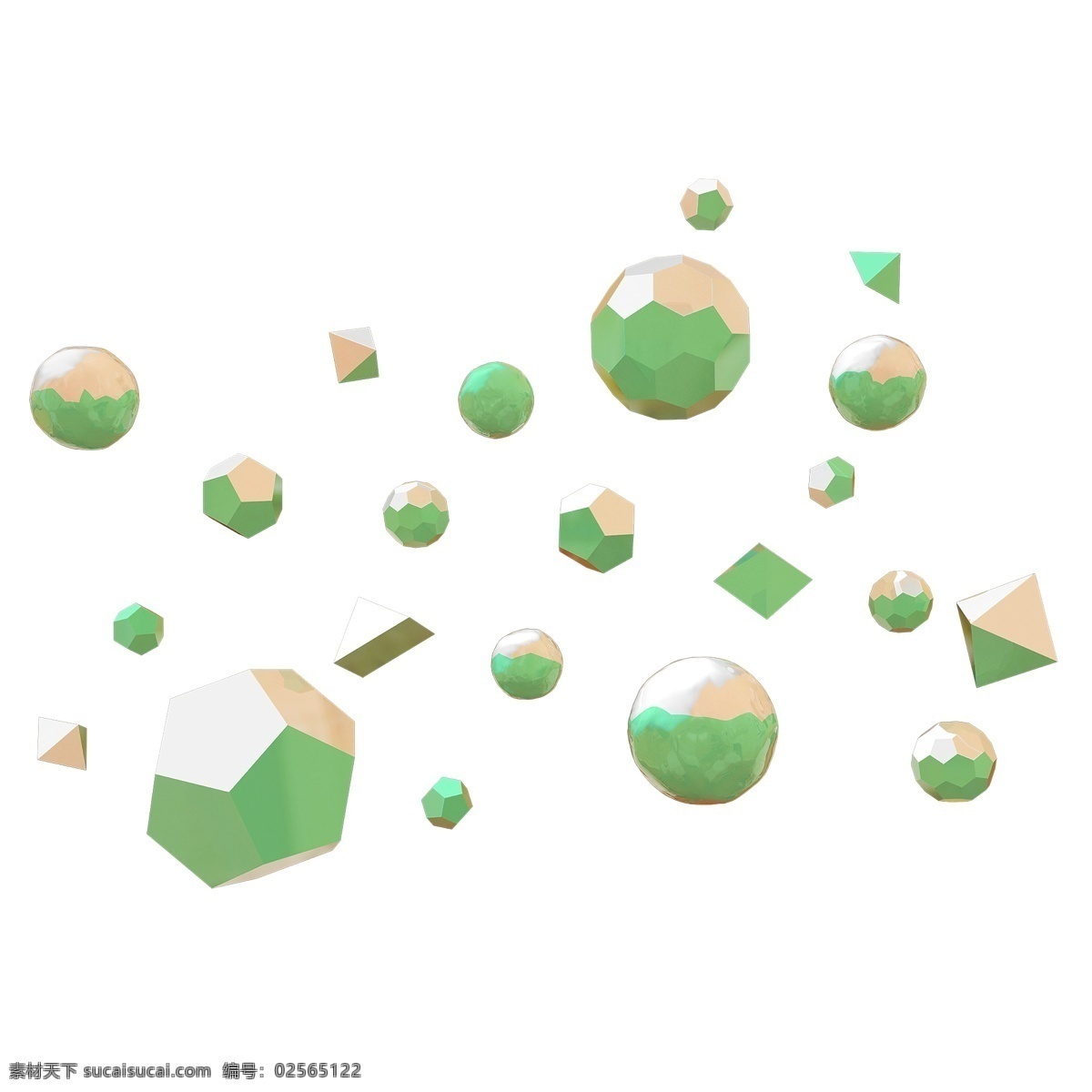 浅绿色 白色 多边形 悬浮 颗粒 c4d 悬浮颗粒 漂浮 装饰物 三角锥体 球体