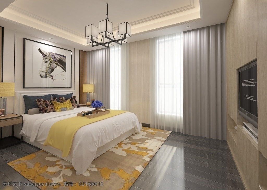 新 中式 四 层 小 别墅 主 卧室 新中式 主卧室 材质 灯光 贴图 3d设计 3d作品