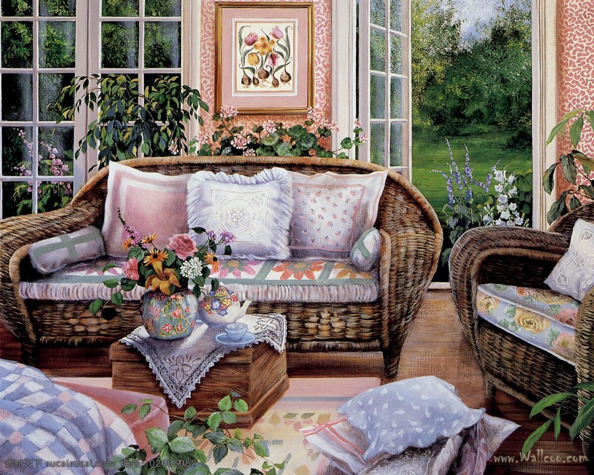 油画 手绘 家居 沙发 花朵 绘画书法 文化艺术