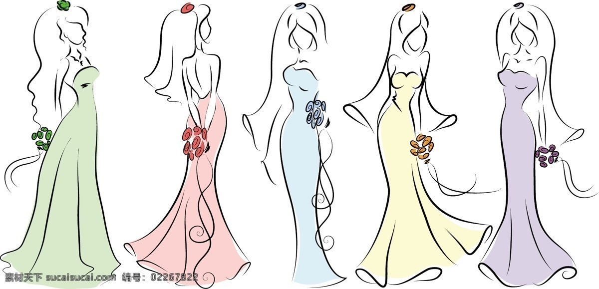 手绘新娘 素描新娘 新娘 婚纱 美女 美丽 人物 动感 线条 女性女人 手捧花 玫瑰 人物图库 矢量素材 妇女女性 矢量人物 矢量 矢量女性 人物矢量素材