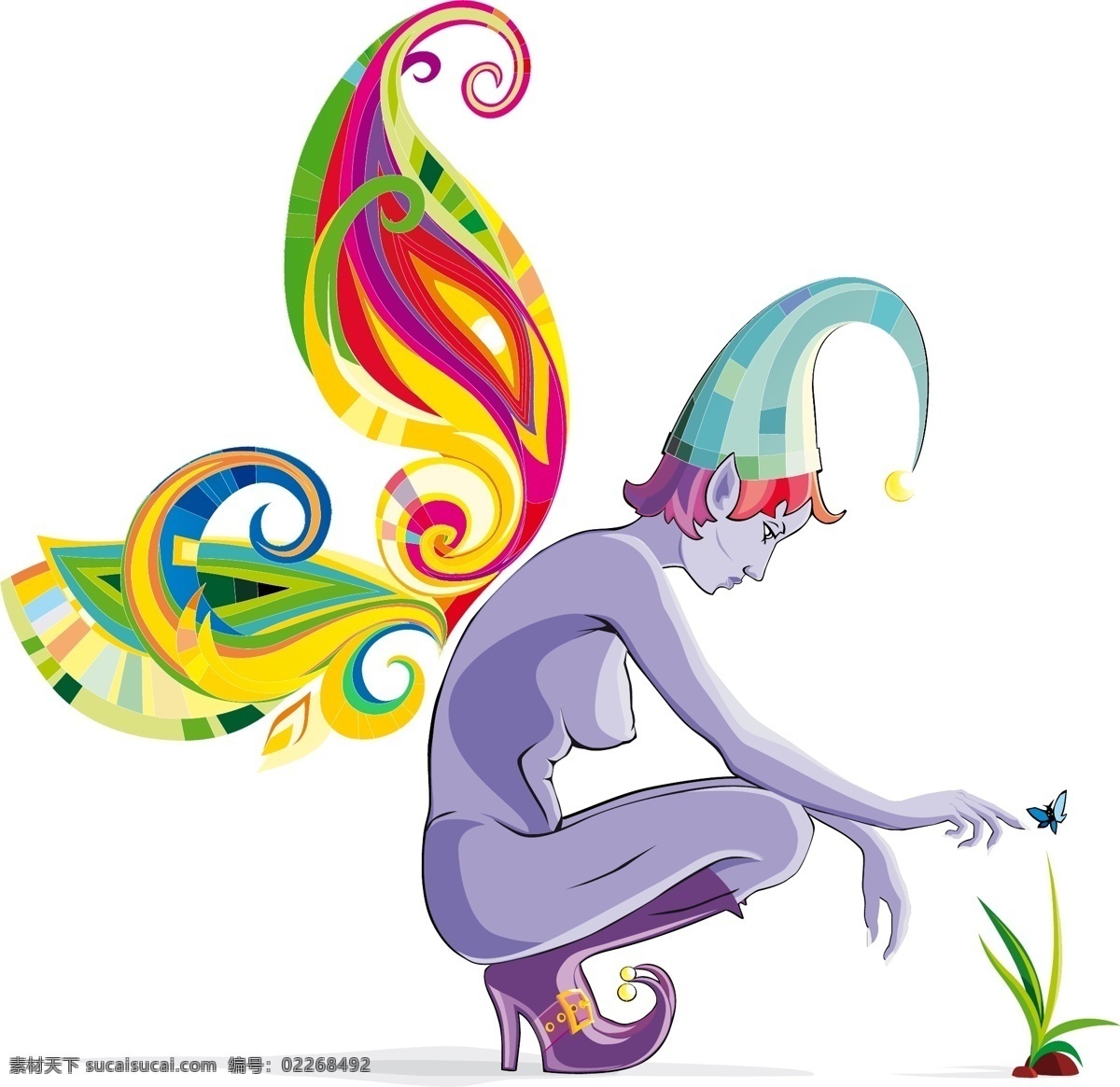 精灵 插画 动感 蝴蝶 花 女性 漂亮 感性 矢量图 矢量人物