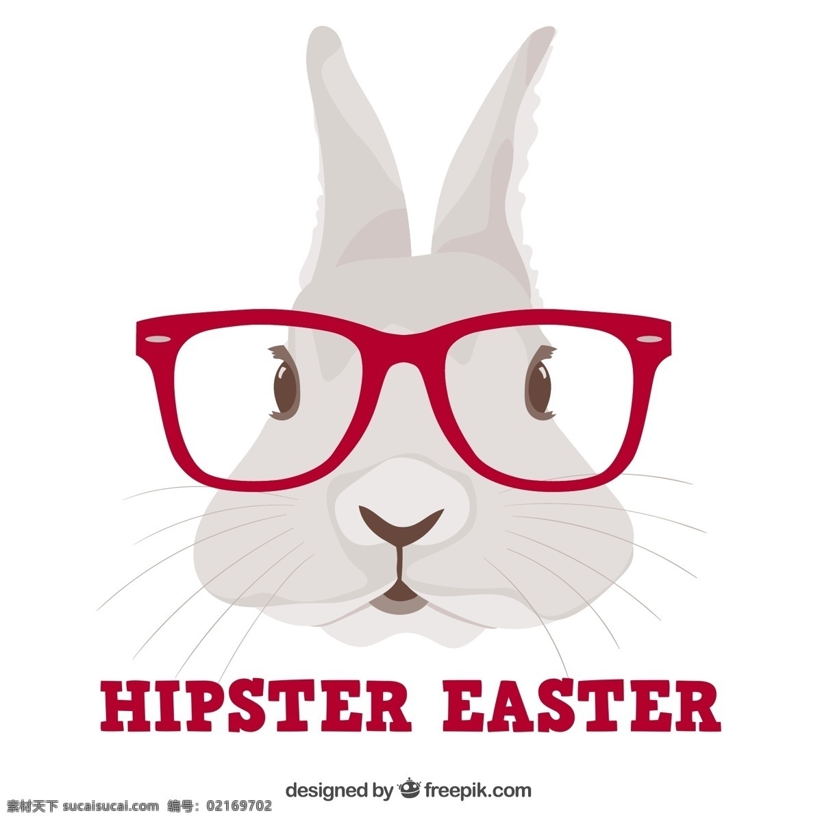 戴 红色 眼镜框 兔子 头像 矢量 可爱 英文 白色