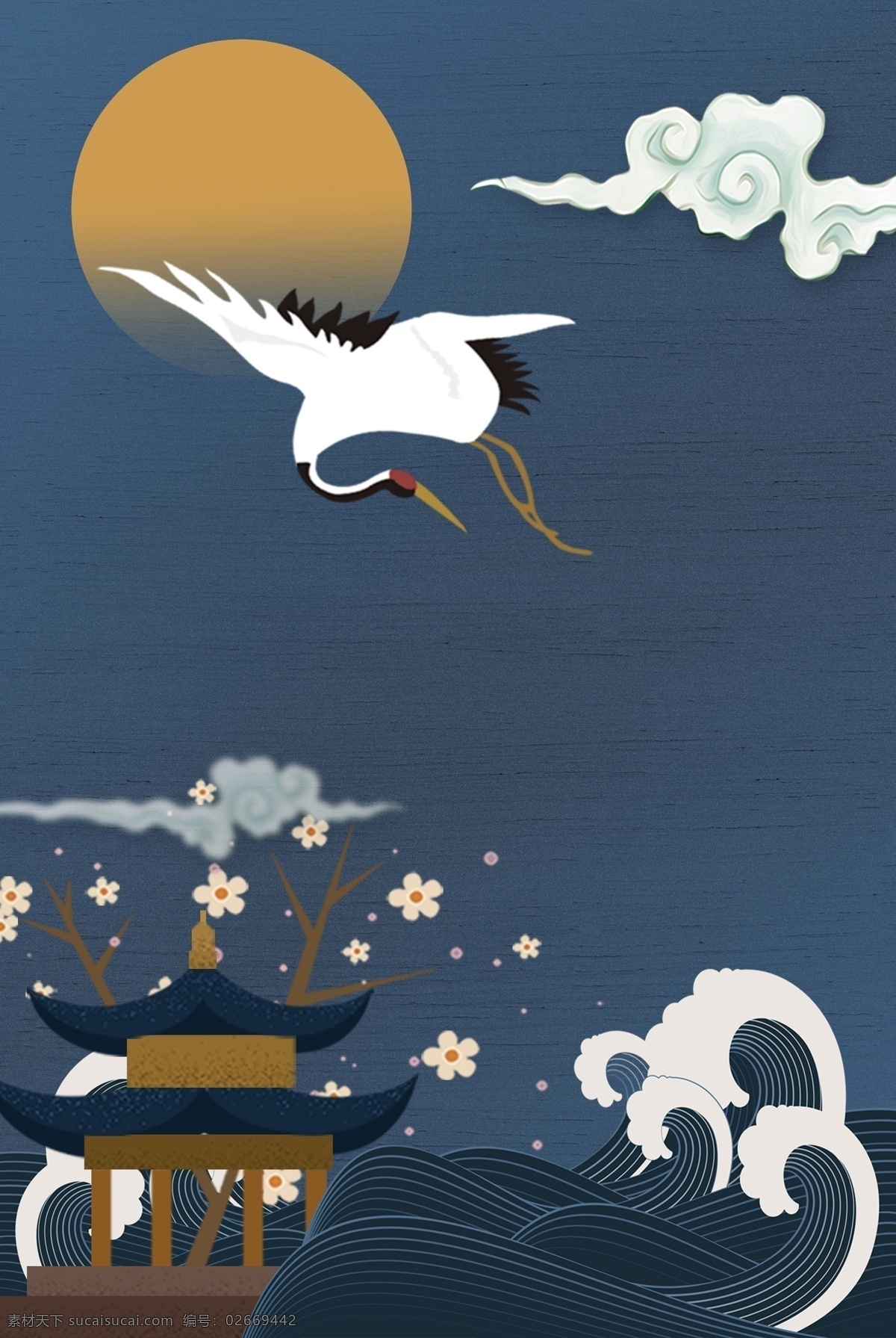 日 系 和风 背景 图 日系 浮世绘 仙鹤 古风 背景图