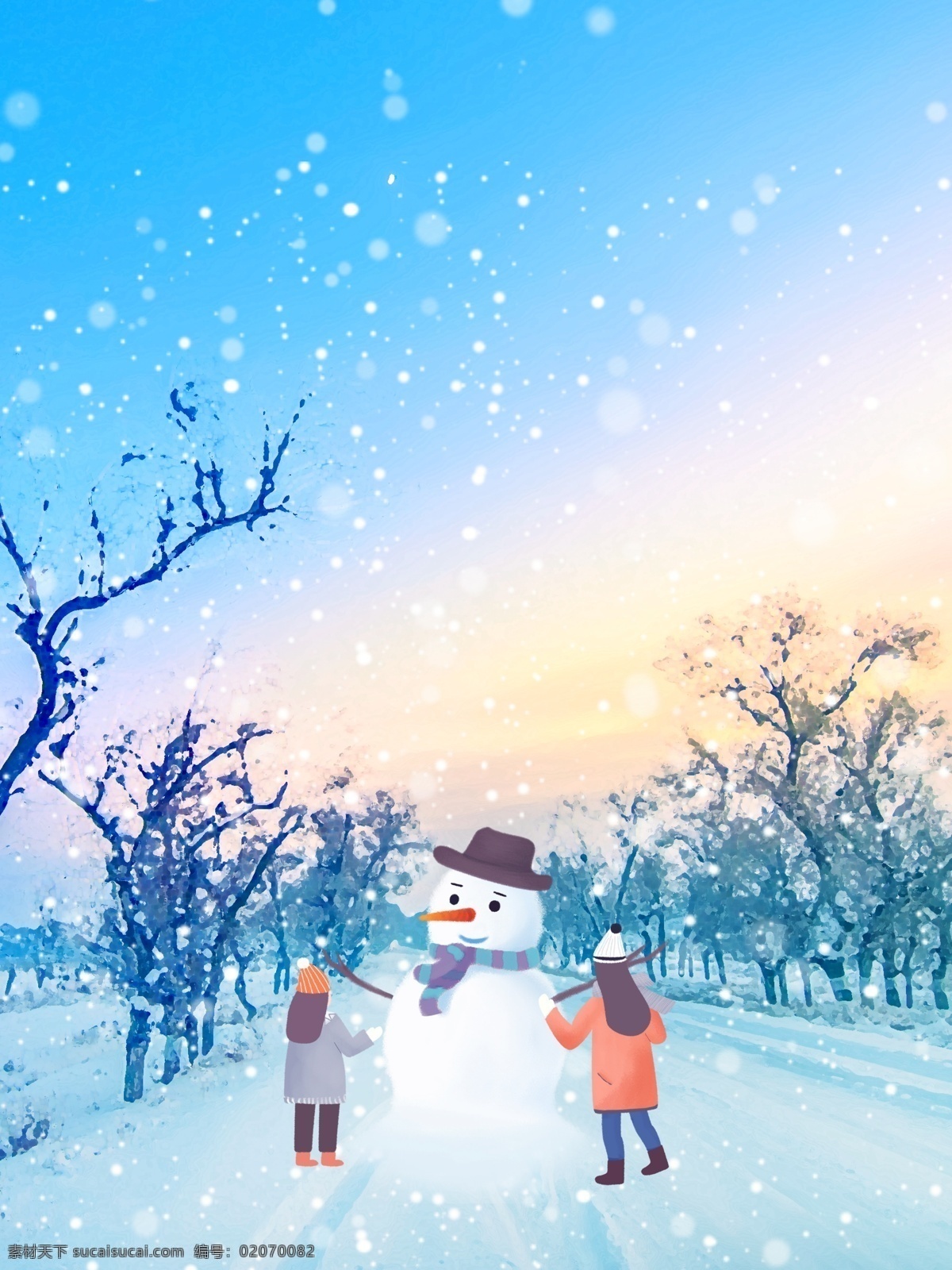 唯美 冬季 雪地 堆 雪人 背景 梦幻 冬天 梦幻背景 冬季背景 冬至 堆雪人 冬至背景