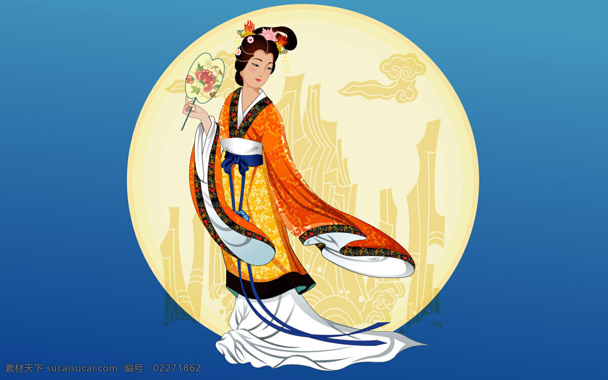 嫦娥奔月 嫦娥 国画 花朵 画 绘画 免子 月饼 月亮 云 中国风 中国画 玉免 文化艺术