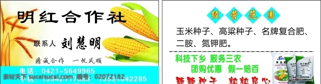合作社名片 合作社 玉米 米 粮 名片卡片