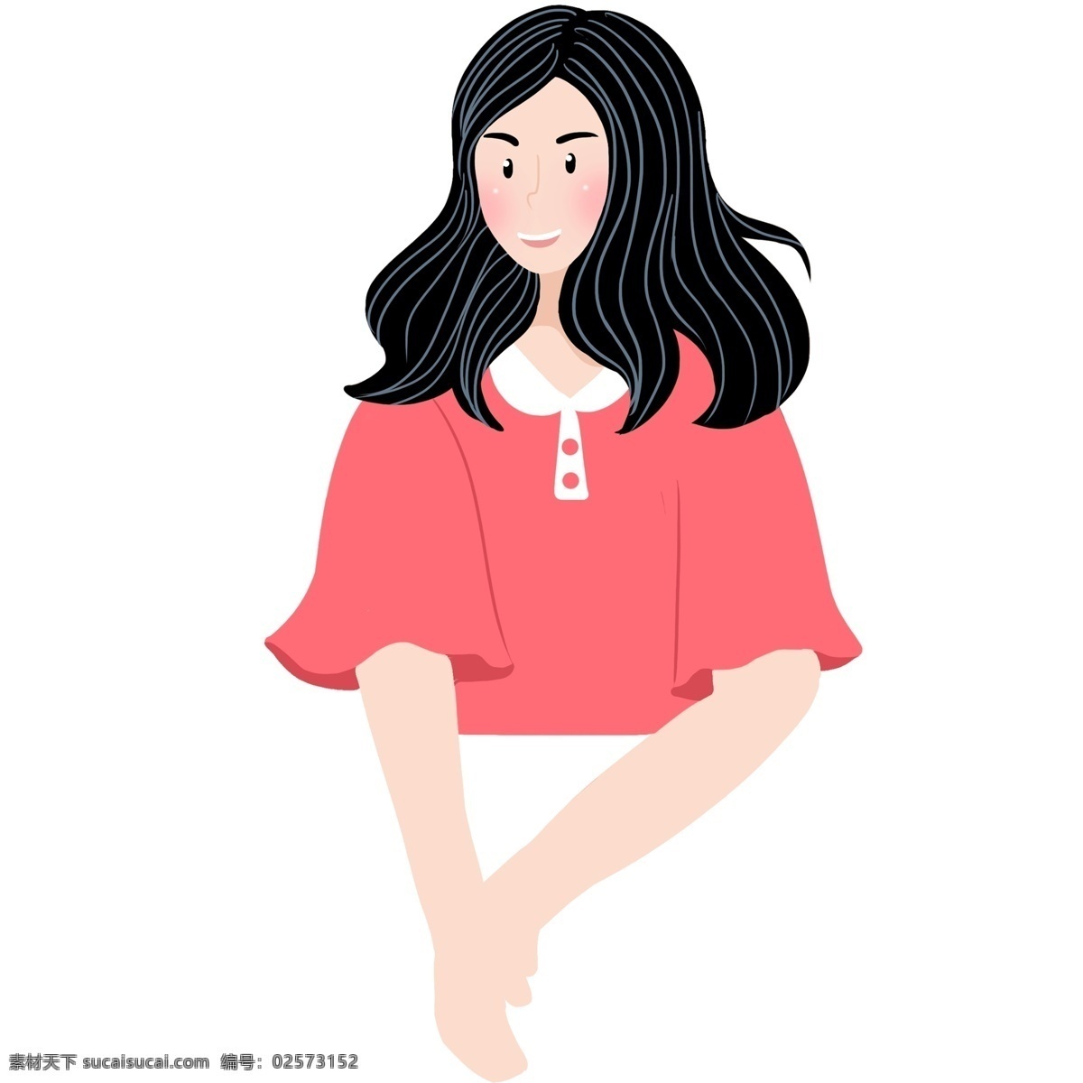红色 衣服 人物 女子 女孩 卡通 彩色 小清新 创意 手绘 绘画元素 现代 简约 装饰 图案