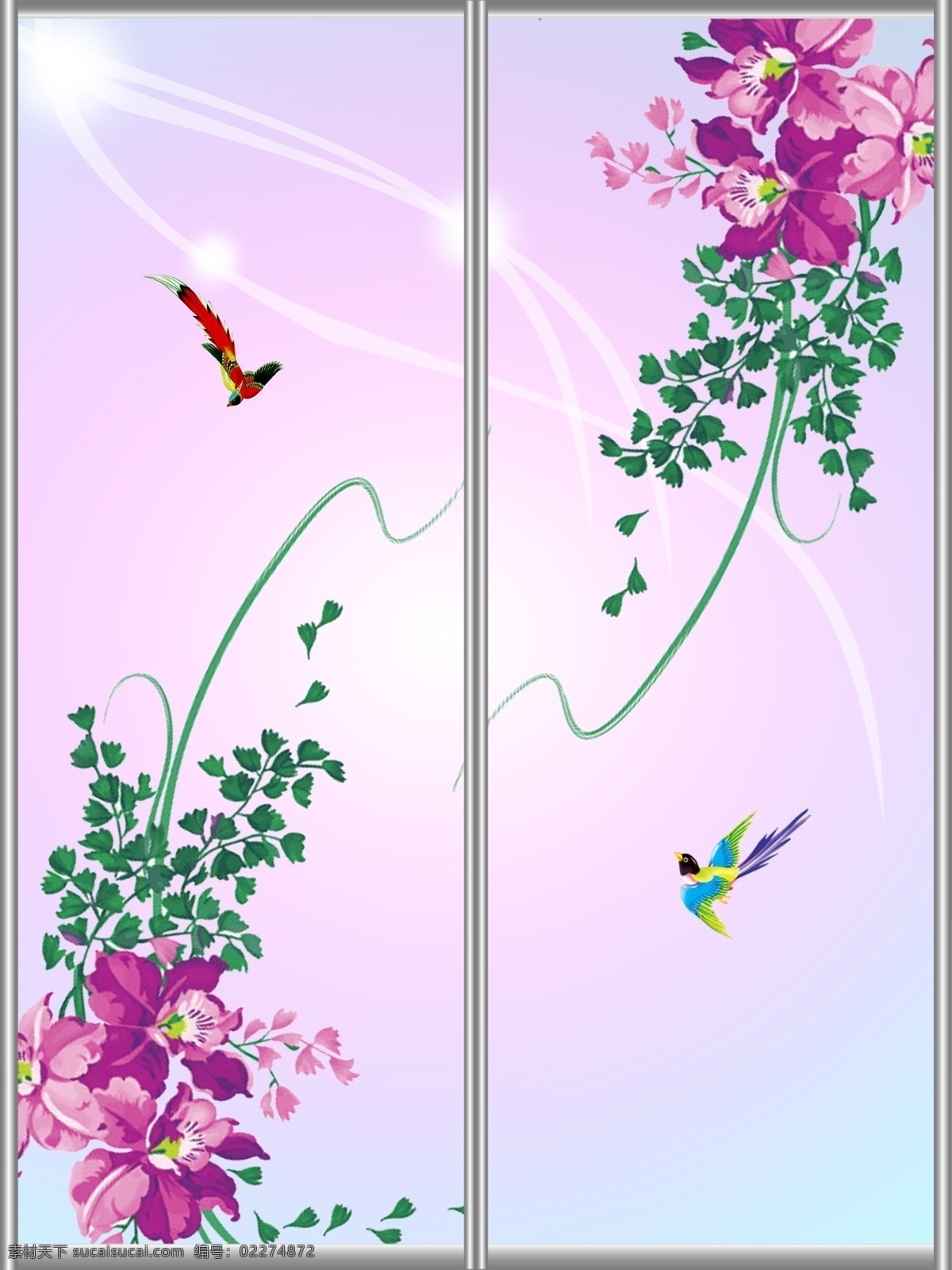 移动门素材 花 喜鹊 白色