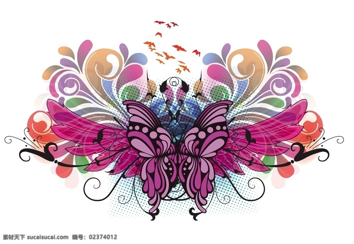 矢量 彩色 插图 蝴蝶 矢量图 花纹花边