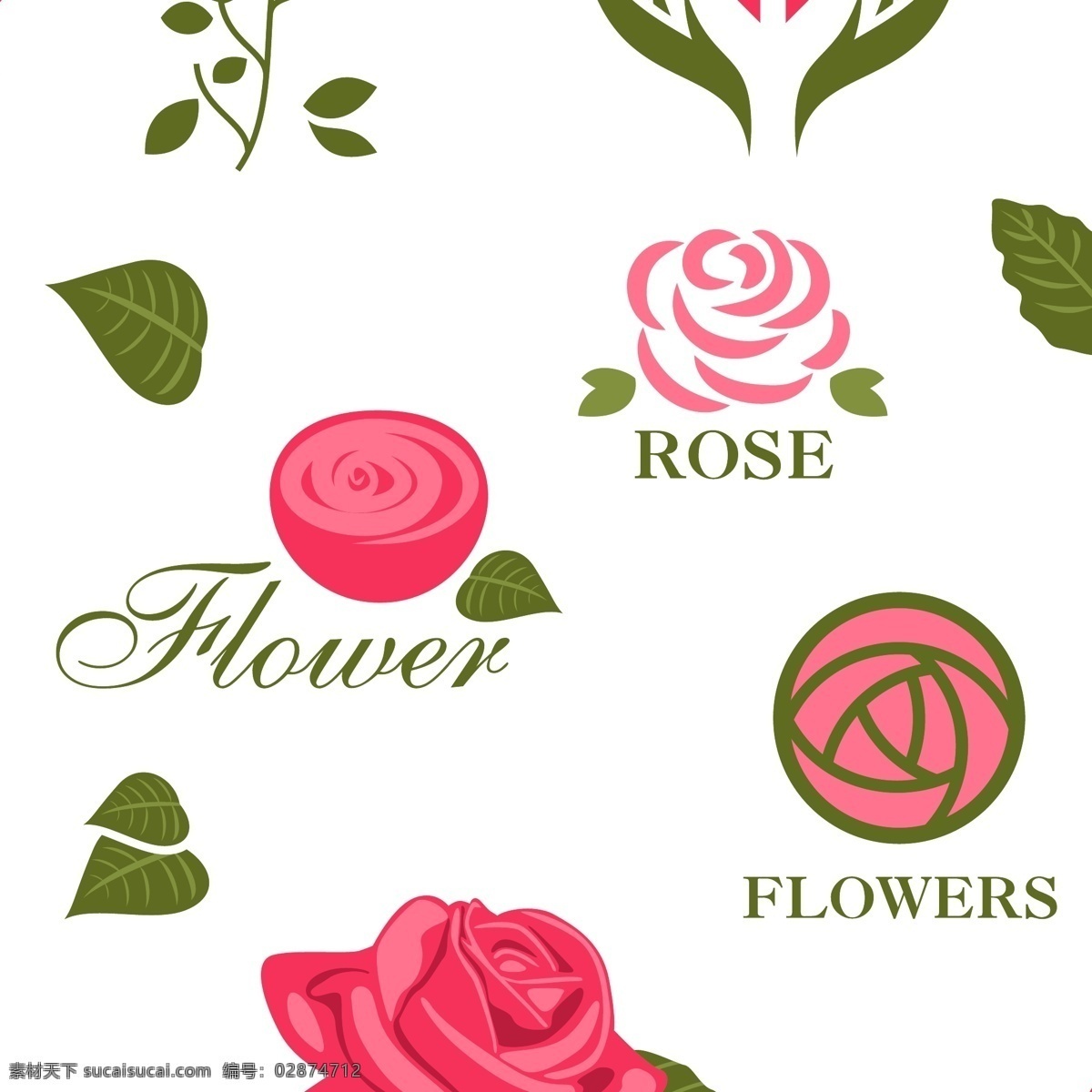 矢量玫瑰 矢量 玫瑰 图案 图标 标识 logo 标志 绿叶 简笔 线头 手绘 鲜花 花朵 矢量集 文化艺术