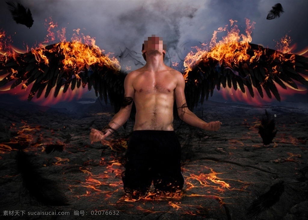 暗黑天使 地狱 黑色天使 岩浆 火山 黑色翅膀 呐喊 分层 人物