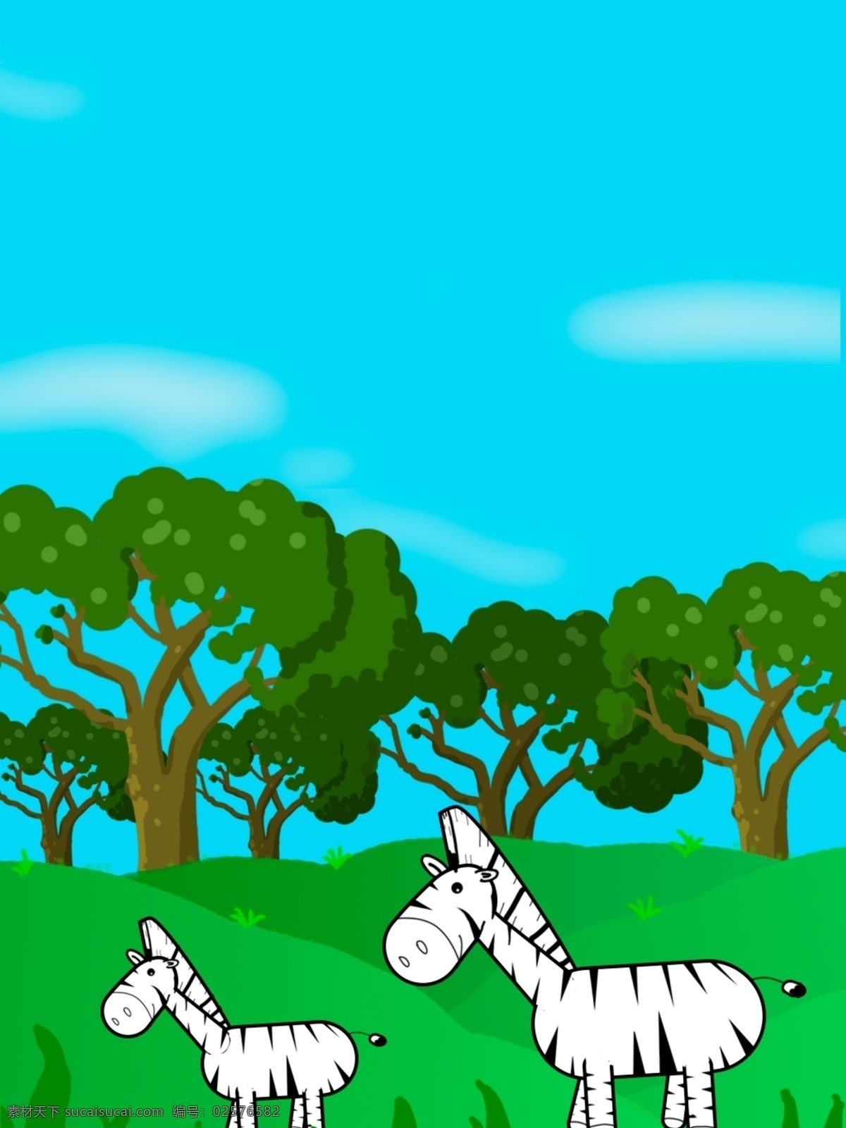 手绘 可爱 斑马 背景 图 树木 卡通