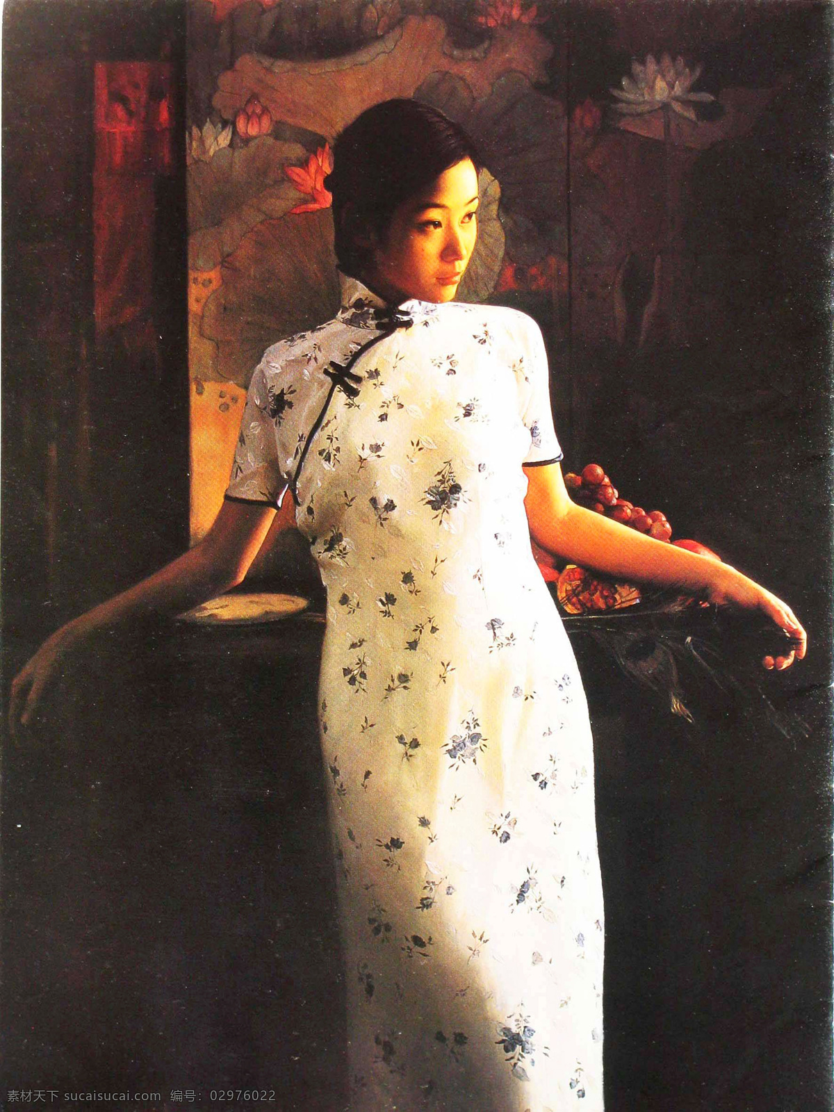 旗袍 美女 肖像 油画 无框画 装饰画 挂画 壁画 油画写生 风景油画 风景写生 绘画艺术 书画文字 文化艺术 人物生活油画