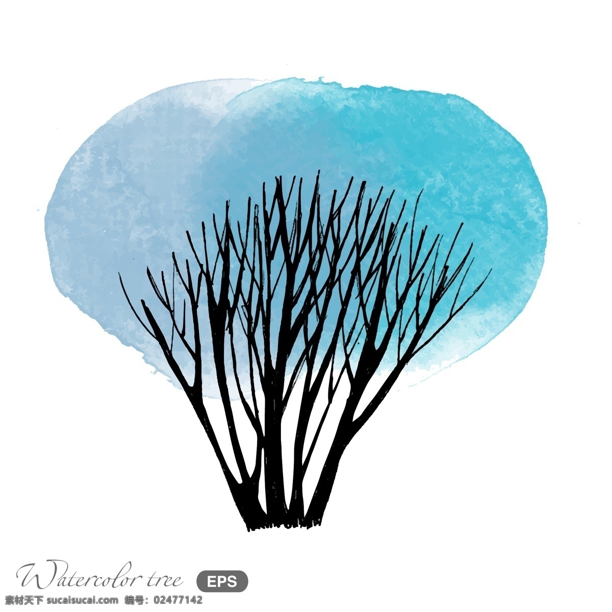 水彩 夜晚 冬日 场景 矢量 蓝色 手绘 树木 卡通 背景 插画