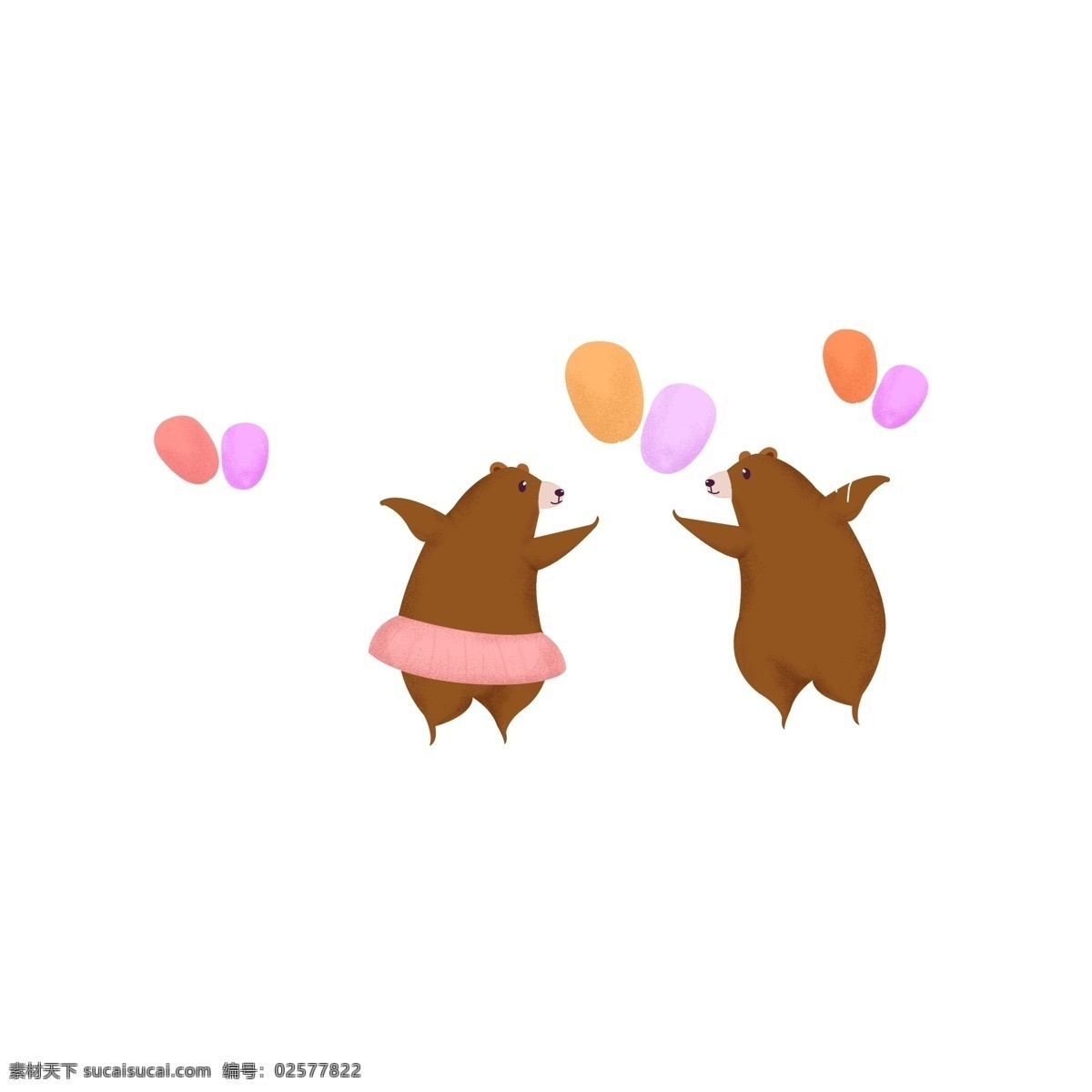 两 只 跳舞 小 熊 卡通 元素 气球 庆祝 节日 小能 开心