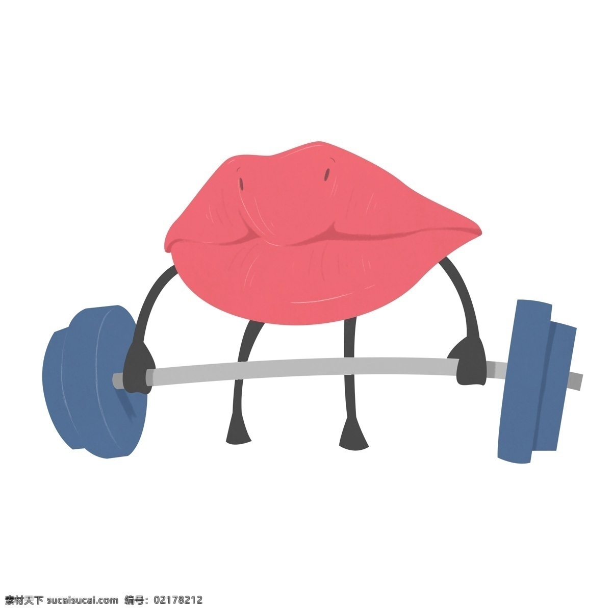举重 嘴巴 卡通 插画 举重的嘴巴 健身 蓝色杠铃 运动的嘴唇 红色嘴唇 人体器官 人体嘴唇插画