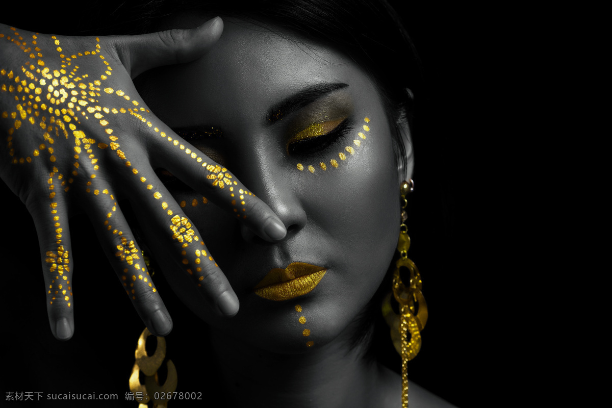 灰色图片 彩妆 创意美女 灯光 金色美女 写真美女 埃及美女