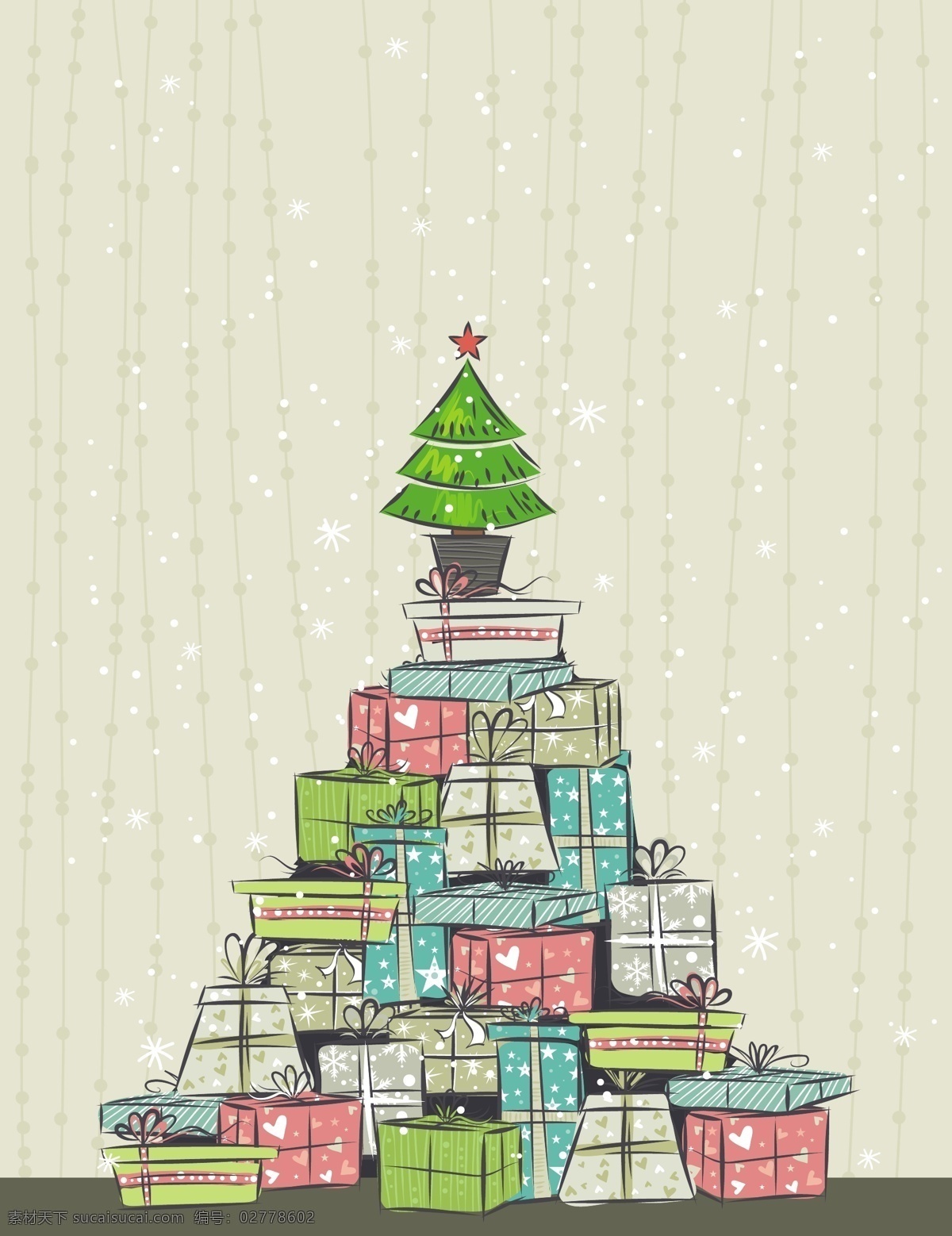 矢量图 圣诞树 礼物 主题 挂饰 节日素材 其他节日